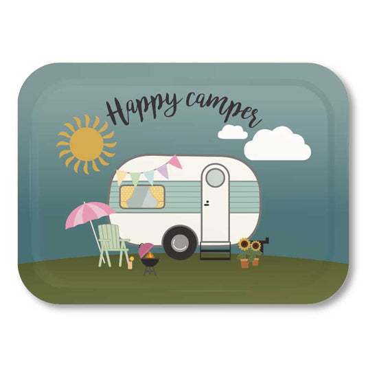 Happy-camper husvagn parasoll solrosor camping frukostbricka bricka semester husvagns-semester sol-och-bad grill solstol piadeveen deveendesign